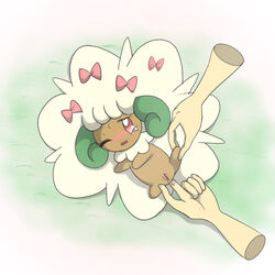 24651 blush bow disembodied_hand duo female fingering human mammal nintendo one_eye_closed open_mouth pokemon pussy red_eyes size_difference solo_focus sweat tears video_games whimsicott