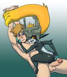 1boy 1girls anus artisano ass big_butt blue_eyes brown_hair duo fangs female hair imp imp_midna interspecies link link_(twilight_princess) male midna nintendo orange_hair penis pointy_ears prehensile_hair pussy red_eyes testicles the_legend_of_zelda the_legend_of_zelda:_twilight_princess twilight_princess video_games yellow_sclera