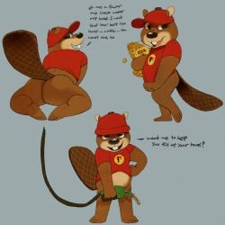1boy anthro anthro_male anthro_only anthro_solo ass back_view backview bag baseball_cap beaver beaver_nuggets brown_body brown_fur buc-ee buc-ee's buckteeth cap clothes clothing cseed dialogue english_dialogue furry furry_male furry_only furry_solo gas_pump gas_pump_nozzle gray_background grey_background hand_on_hip hat headwear innuendo jpeg lifted_tail male male_anthro male_ass male_ass_focus male_butt male_butt_focus male_furry male_only no-human no_genitals no_human no_humans no_penis no_sex no_visible_genitalia non-human non-human_only only_furry only_male plain_background raised_tail red_cap red_clothes red_clothing red_hat red_headwear red_shirt rodent sexual_innuendo shirt simple_background smile smiling solo solo_anthro solo_furry solo_male t-shirt tail tail_lift tail_raised tail_up