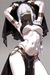 1female 1girls 2025 ai_assisted ai_generated armlet armpits arms_up background big_breasts bloodborne blush blushing_female braid braided_hair braided_ponytail breasts chain_bikini chains choker cowboy_shot dancer dancer_outfit doll doll_joints female female_focus female_only fromsoftware gold_jewelry green_eyes harem_girl harem_outfit large_breasts light-skinned_female light_skin long_hair mouth_mask mouth_veil nipples pelvic_curtain plain_doll ponytail pose posing revealing_clothes simple_background smile smiling smug smug_face swimsuit uncensored veil video_game video_game_character video_game_franchise video_games white_hair