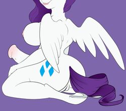 2014 alicorn animal_genitalia anthro anthrofied areola ass big_breasts breasts commissionedbutts cutie_mark equine erection friendship_is_magic fur hair herm hooves horn horsecock intersex mammal my_little_pony nipples nude penis plain_background purple_hair pussy rarity_(mlp) smile solo straight_hair white_fur wings