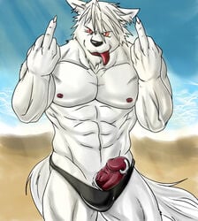 11:10 1boy 2013 abs anthro beach biceps big_muscles black_nose bulge canine claws clothed clothing erection eurobeat fur genital_piercing hair half-dressed humanoid_penis male male_only mammal middle_finger muscles muscular muscular_male nipples outside pecs penis penis_piercing piercing pink_eyes pixiv pose public_topless seaside solo speedo standing swimsuit toned tongue tongue_out topless topless_anthro topless_male underwear vein white_fur white_hair wolf wolf_boy wolf_ears wolf_humanoid wolf_tail