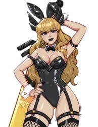 1girls 2d black_lipstick blonde_hair blue_eyes blushypixy blushyspicy breasts bunny_ears bunnysuit female female_only female_solo fishnets goth goth_girl gothic illyana_rasputin magik_(illyana_rasputin) magik_(marvel_rivals) marvel marvel_comics marvel_rivals pussy solo tits_out vagina white_background