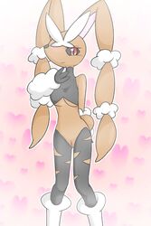 24651 anthro black_sclera breasts brown_fur female fur lagomorph leggings legwear looking_at_viewer lop lopunny mammal mega_evolution mega_lopunny nintendo pokemon pokemon_(species) pussy rabbit red_eyes solo standing stockings video_games