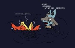 2024 aliasing ambiguous_gender asphyxiation binary_drawing bodily_fluids braixen crying death dialogue digital_drawing_(artwork) digital_media_(artwork) drowning duo english_description feral generation_4_pokemon generation_6_pokemon looking_at_another lucario motion_lines nintendo onomatopoeia open_mouth peril pokemon pokemon_(species) quicksans sinking sound_effects story story_in_description tar tears text