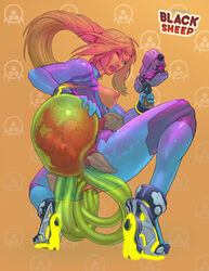 aedollon alien anal anal_insertion anal_sex anus ass blonde_hair blue_eyes bodysuit breasts clothing double_penetration female gun high_heels human mammal metroid metroid_(creature) monster nintendo nipples open_mouth penetration ponytail pussy ranged_weapon samus_aran tentacle tied_hair torn_clothing vaginal_insertion vaginal_penetration weapon wink zero_suit zero_suit_samus