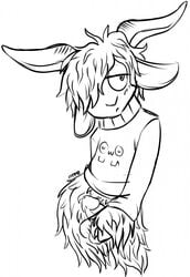 1boy anthro balls bottomless caprine clothed clothing erection half-closed_eyes half-dressed horn male male_only mammal marche_(poppy_opossum) mtpcrew penis plain_background poppy_opossum sheep shirt sketch solo white_background