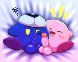 absurd_res alien balls balls_touching bed big_balls blob_feet comparing comparing_penis cuddling cuddly duo feet_up frottage furniture genitals grumpy happy hi_res kirby kirby_(series) looking_at_viewer male male/male mask mask_on_head mask_only meta_knight nintendo nude on_bed penile penis penises_touching sex tepigfan101 tips_touching vein veiny_penis waddling_head