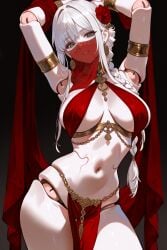 1female 1girls 2025 ai_assisted ai_generated armlet armpits arms_up background big_breasts bloodborne blush blushing_female braid braided_hair braided_ponytail breasts chain_bikini chains choker cowboy_shot dancer dancer_outfit doll doll_joints female female_focus female_only fromsoftware gold_jewelry green_eyes harem_girl harem_outfit large_breasts light-skinned_female light_skin long_hair mouth_mask mouth_veil nipples pelvic_curtain plain_doll ponytail pose posing revealing_clothes simple_background smile smiling smug smug_face swimsuit uncensored veil video_game video_game_character video_game_franchise video_games white_hair