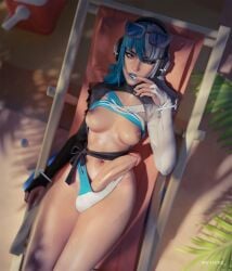 3d blue_hair eyewear_on_head futanari looking_at_partner looking_at_viewer luna_snow luna_snow_(cool_summer) luna_snow_(marvel_rivals) marvel marvel_comics marvel_rivals one-piece_swimsuit pale-skinned_futa pale_skin pensubz short_hair sunglasses swimsuit two-tone_hair white_hair