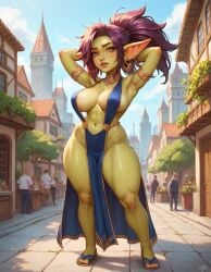 1girls ai_generated akali belly_dancer_dress full_body goblin_art goblin_female green_skin league_of_legends thick_ass