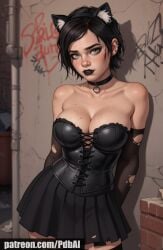 ai_generated alternate_costume big_breasts black_hair black_lipstick ellie_(the_last_of_us) ellie_williams goth goth_girl large_breasts lipstick pdbai skirt tagme the_last_of_us