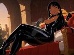 ai_generated breasts chel chel_(the_road_to_el_dorado) dominatrix latex latex_suit looking_at_viewer tan-skinned_female tan_skin the_road_to_el_dorado