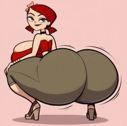 ai_generated ass ass_bigger_than_head big_ass big_breasts big_butt breasts cartoon_network diamonddog246 flower_in_hair green_pants purple_eyes red_hair red_lipstick red_shirt total_drama_island twerking zoey_(tdi)