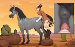 anthro_on_feral bestiality cowboy desert feral furry horse jotun22 mare mare_pussy up_close zoophilia