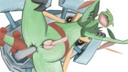 animal_genitalia blue_body defeated four_arms from_behind full_nelson full_nelson_anal gay_sex green_skin male/male male_only mega_evolution metagross penetration pokemon rape sceptile yellow_eyes