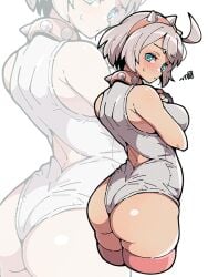 ass ass_focus back_view blue_eyes elphelt_valentine guilty_gear guilty_gear_strive itsuka_neru leotard white_hair