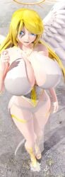 3d angel angel_girl angel_wings big_breasts blonde_female blonde_hair blonde_hair_female breasts city city_destruction cleavage destruction giant_female giant_woman giantess giga_giantess halo huge_boobs huge_breasts kingklon light-skinned_female light_skin long_hair long_hair_female original original_character thick_thighs thighs uncaring walking