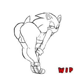 1boy anthro ass backsack balls bent_over big_ass big_butt dat_ass femboy girly gloves half-closed_eyes hedgehog looking_back male mammal monochrome nude partially_visible_anus presenting seductive sega shoes sketch smile solo sonic_(series) sonic_team sonic_the_hedgehog sonicharinezumi testicles text thick_thighs tiptoes unfinished video_games voluptuous wide_hips