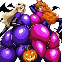 2girls ai_generated alternate_ass_size anon anonymous_female ass_to_ass big_ass bodysuit dumptruck_ass holloween huge_ass milf milfs ssktch