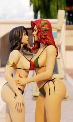 2girls big_ass big_butt lesbian lingerie perfect_body poison_ivy poison_ivy_(fortnite) tagme tagme_(artist) white_skin wonder_woman_(fortnite) wonder_woman_(series)