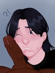 age_difference black_hair confused_look gay image_comics imminent_blowjob invincible long_hair male non_consensual oliver_grayson one_eye_closed purple_body purple_skin sweatdrop twink unseen_character unseen_male_face yaoi