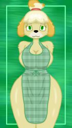apron apron_only big_breasts dontihateit green_eyes isabelle_(animal_crossing) self_upload smug