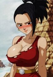 ai_generated big_breasts black_hair breasts dragon_ball dragon_ball_super kale looking_at_viewer volterart