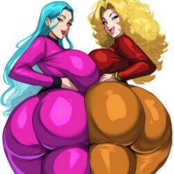 2girls ai_generated alternate_ass_size anon anonymous_female ass_to_ass big_ass bodysuit bunny_girl dumptruck_ass huge_ass milf milfs