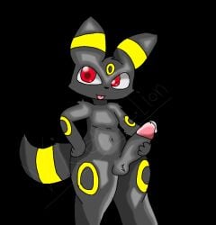 balls ballsack big_penis big_thighs black_background furry holding_penis looking_at_viewer pokemon pokemon_(species) red_eyes tail thick_thighs tongue_out umbreon vixen_lion