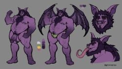 2025 absurd_res anthro bat bat_ears beard big_muscles body_hair bottomwear chest_hair clothing dark_hair facial_hair facial_piercing fangs fur genitals glimmer_(glimmerizz) glimmerizz grin hair hairy happy_trail hi_res long_hair long_tongue male mammal manly mature_male microbat model_sheet musclegut muscles muscular nipple_piercing nipples nose_piercing nose_ring pecs penis piercing purple_body purple_fur ring_piercing septum_piercing septum_ring sharp_teeth shirtless shirtless_male simple_background smile solo spread_wings teeth tongue tongue_out wings yangochiropteran yellow_sclera