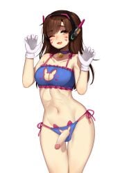 bangs bell bell_choker blue_bra blue_lingerie blue_panties bra breasts brown_eyes brown_hair cat_keyhole_bra cat_keyhole_lingerie cat_lingerie choker cleavage_cutout d.va eyebrows_visible_through_hair facial_markings frills futa_only futanari gloves headphones headset lingerie littlemedecine long_hair looking_at_viewer midriff navel one_eye_closed open_mouth open_smile overwatch overwatch_2 panties paw_pose penis side-tie_panties small_breasts stomach terupancake thigh_gap thighs whisker_markings white_gloves wink