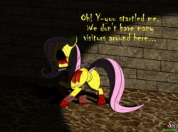 amnesia anus ass black_eyes blood chains collar creepy equine female fluttershy_(mlp) friendship_is_magic looking_behind mammal my_little_pony oddy_mcstrange pussy scar solo stone undead