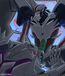 2boys duo hellovivirose machine male male_only mechanical megatron robot spread_legs spreading starscream sucking tagme transformers transformers_prime yaoi