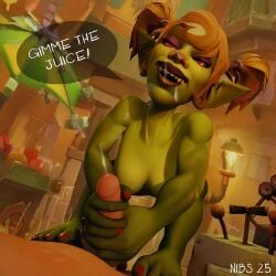 1boy barefoot cum cum_on_face feet female goblin goblin_female green_skin handjob human_male interspecies interspecies_sex monster monster_girl nibs3d shortstack warcraft world_of_warcraft