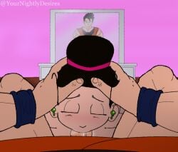 1boy 1boy1girl 1girls 2021 2d age_difference animated animated_gif artist_name black_hair black_hair_female blowjob chichi chichi_(majin_buu_saga) dragon_ball dragon_ball_z earrings fellatio female full_color gif hair_band hair_bun holding_head incest loop mirror mirror_reflection mother_and_son older_female oral oral_sex penis penis_in_mouth penis_vein pov son_gohan sucking_penis younger_dom_older_sub younger_penetrating_older yournightlydesires