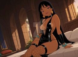 ai_generated breasts chel chel_(the_road_to_el_dorado) fishnets latex latex_dress looking_at_viewer tan-skinned_female tan_skin the_road_to_el_dorado