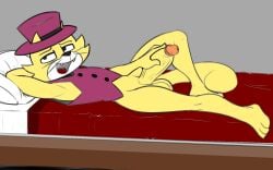 bottomless cat catboy color_edit domestic_cat edit feline hanna-barbera laying_down laying_on_bed male male_only solo tagme top_cat top_cat_(series) zambs