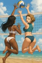 2girls ai_generated alice_(zero_escape) athletic beach bikini crossover female fire_emblem fire_emblem:_three_houses manuela_casagranda volleyball zero_escape