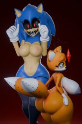 2girls 3d 3d_model 3d_render anthro bloody_eyes breasts creepy creepy_smile creepypasta doll horror horror_(theme) huge_breasts miles_tails_prower mrvector_3d nude sharp_teeth sonic.exe sonic.exe_(character) sonic_the_hedgehog tails_doll tails_the_fox