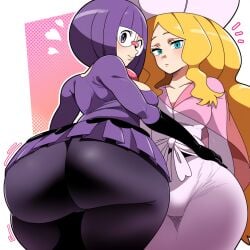 2girls ai_generated ass big_ass caitlin_(pokemon) duo elite_four game_freak huge_ass mullon nintendo novelai pokemon pokemon_bw pokemon_bw2 shauntal_(pokemon)