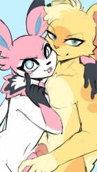 9:16 absurd_res anthro arm_around_shoulders arms_around_partner cheeseus_(cheeseuschrist) duo eeveelution femboy generation_6_pokemon genitals hi_res lagomorph leporid looking_at_viewer male male/male mammal nintendo nude pallas_(cheeseuschrist) penis piercing pokemon pokemon_(species) rabbit smug_face sylveon tongue tongue_out tongue_piercing xoziel