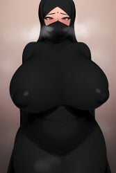 ai_generated black_clothing busty chubby_female clothed clothed_female hijab hijabi islam mature_woman milf mommy thick_thighs visible_breath voluptuous_female