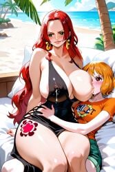 2025 2girls ai_assisted ai_generated areolae baccarat_(one_piece) black_dress blonde_hair breast_size_difference breastfeeding breasts breasts_bigger_than_head breasts_sucking brown_eyes brown_skin carrot_(one_piece) carrot_(one_piece_humanized) curvy curvy_body curvy_female dark-skinned_female dark_skin enjoying_breast_sucking green_eyes holding holding_partner huge_breasts human humanization le_style_anon long_dress long_hair milk milking nipples one_piece one_piece_film_gold red_hair short_hair shorts sitting sitting_on_person smaller_breasts smiling sucking_nipples t-shirt tattoo tattoo_on_legs thick_thighs thin_female thin_milf voluptuous woman_sucking_breast young_woman_and_milf younger_female yuri