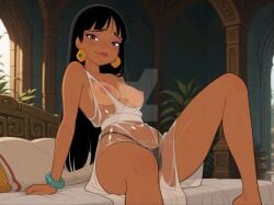 ai_generated bracelet breasts chel chel_(the_road_to_el_dorado) earrings looking_at_viewer seductive sexy the_road_to_el_dorado thong transparent_clothing