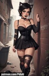 ai_generated alternate_costume big_breasts black_hair black_lipstick cat_ears ellie_(the_last_of_us) ellie_williams goth goth_girl large_breasts lipstick pdbai skirt tagme the_last_of_us