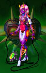 1girls breasts female green_eyes hair high_heels josemaru looking_at_viewer majora's_mask majora's_wrath nude pink_hair pussy rule_63 solo tattoo the_legend_of_zelda video_games whip