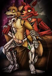 anal anthro canine cum cum_drip dripping duo fan_character_(fnaf) five_nights_at_freddy's fox foxy_(fnaf) foxyofthepiratecove from_behind furry furry_only gay knot machine male mammal mechanical penetration penis robot selfcest square_crossover yellow_eyes