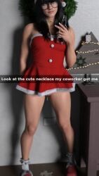 3d 3d_(artwork) after_sex alcohol alcoholic_drink bangs black_hair cheating christmas cum cum_in_pussy cum_pool cum_puddle cumpool dark_hair dress dripping_cum drunk english_text female female_only glasses hdr_ntrgirl hdregrets looking_at_viewer netorare peace_sign pussy_peek queen_of_spades queen_of_spades_necklace santa_hat snapchat socks text v_sign wedding_ring wife