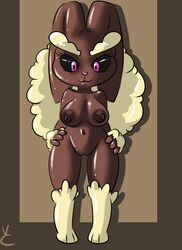 2014 anthro breasts female fur lagomorph long_ears lopunny mammal nintendo nipples nude pokemon pokemon_(species) pussy rabbit smile solo video_games virate-chip